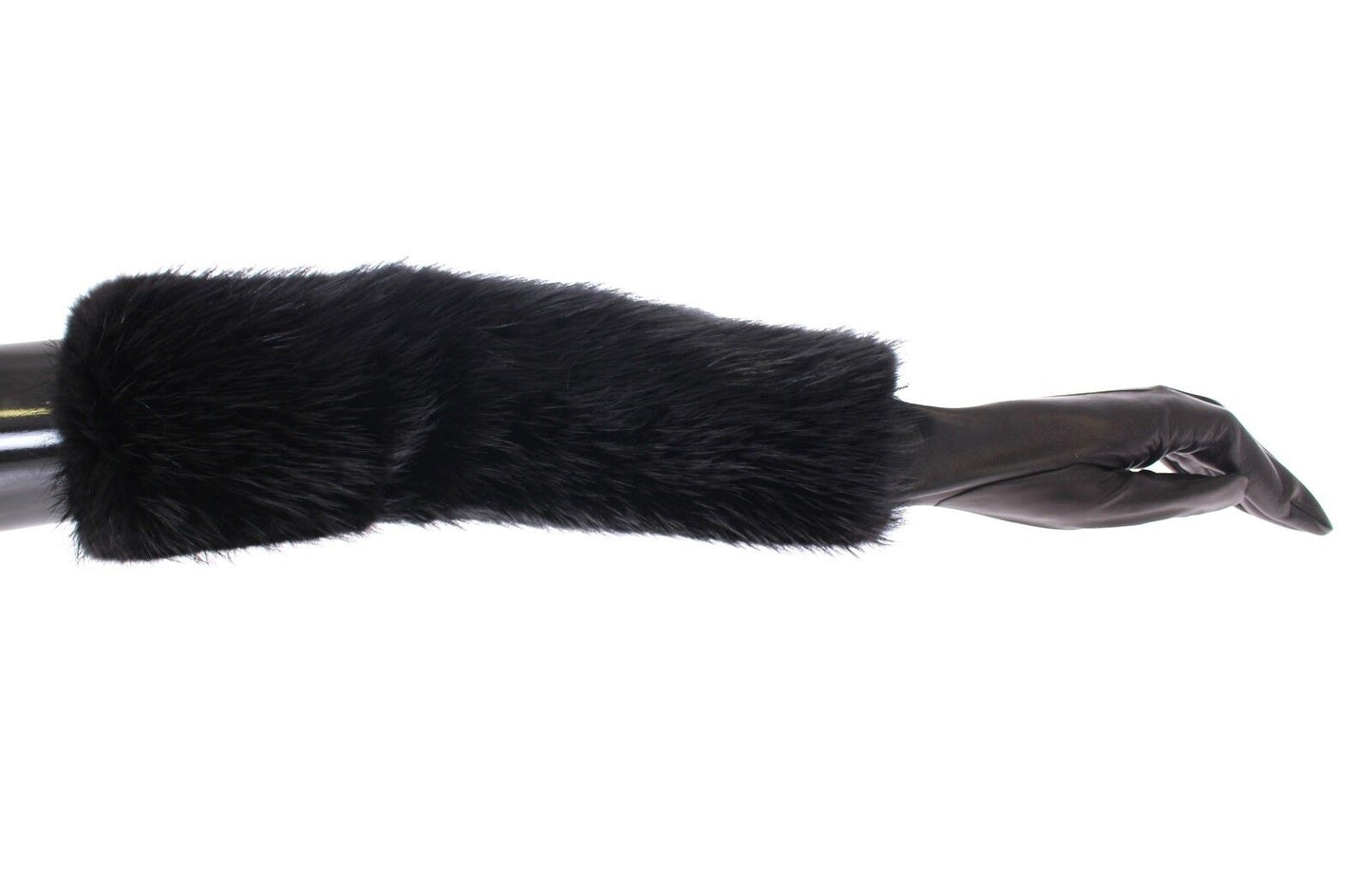 Dolce & Gabbana Black Beaver Fur Lambskin Leather Elbow Gloves