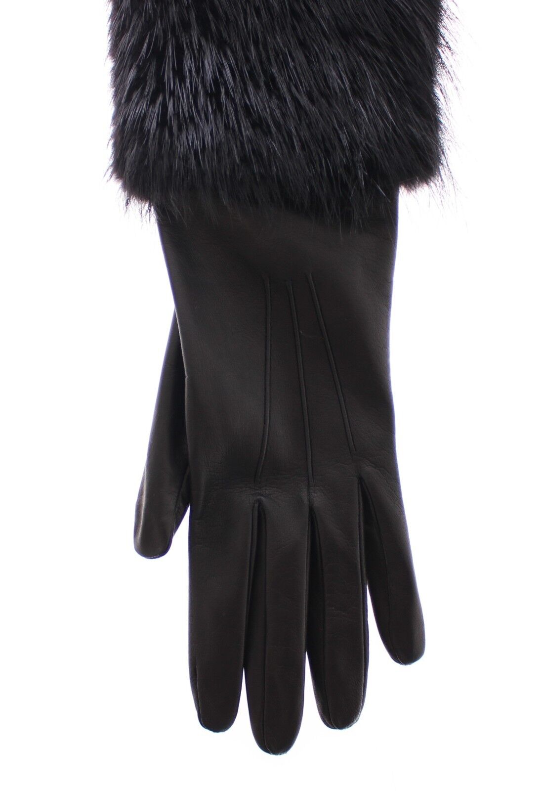 Dolce & Gabbana Black Beaver Fur Lambskin Leather Elbow Gloves