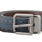 Dolce & Gabbana Blue Perforated Leather Gray Buckle Belt