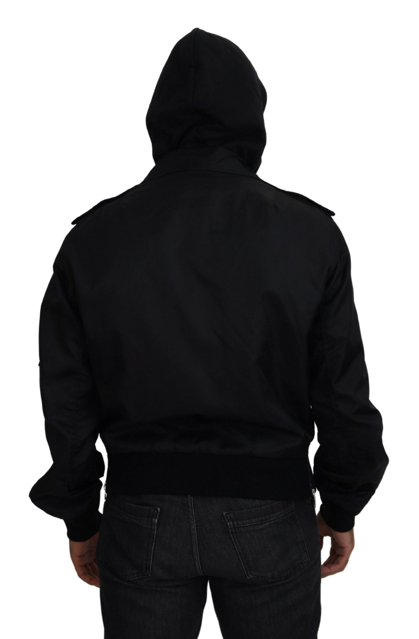 Dolce & Gabbana Black Hooded Full Zip Bomber Jacket