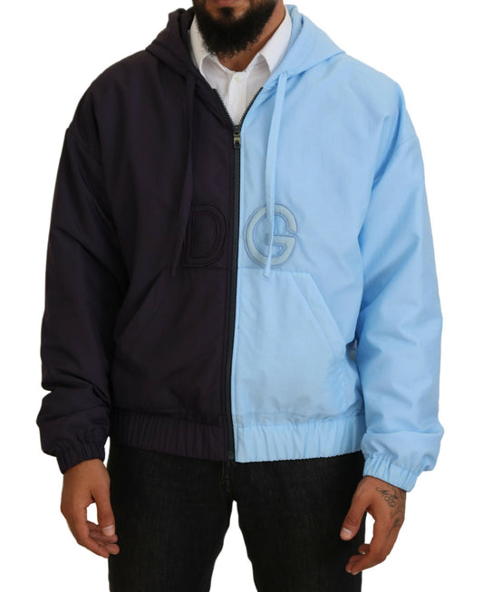 Dolce & Gabbana Black Blue DG Hooded Full Zip Men Jacket