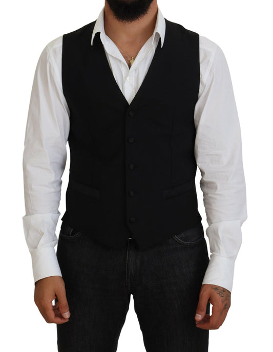 Dolce & Gabbana Black Virgin Wool Waistcoat Formal Vest