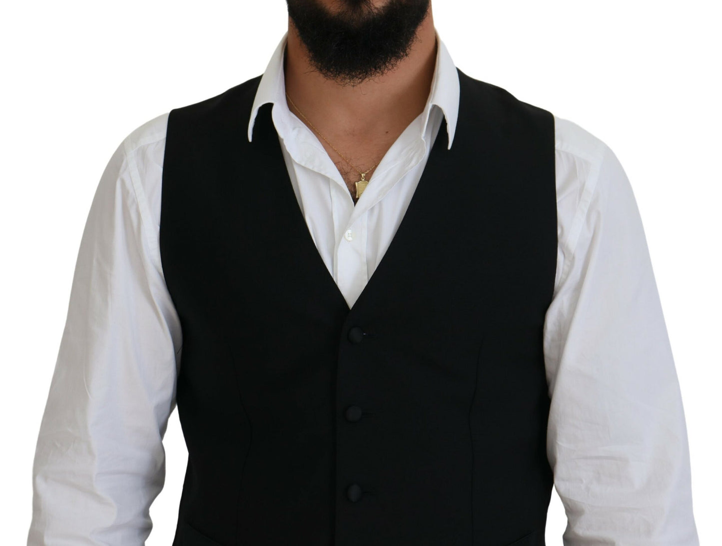 Dolce & Gabbana Black Virgin Wool Waistcoat Formal Vest