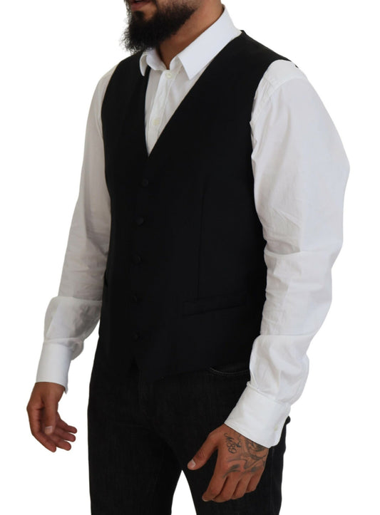 Dolce & Gabbana Black Virgin Wool Waistcoat Formal Vest