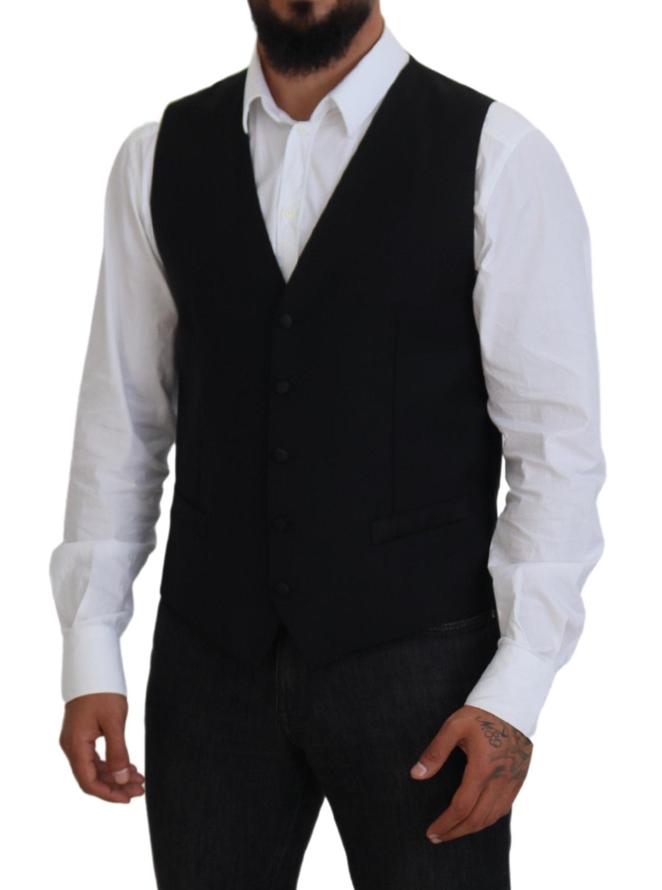 Dolce & Gabbana Black Virgin Wool Waistcoat Formal Vest