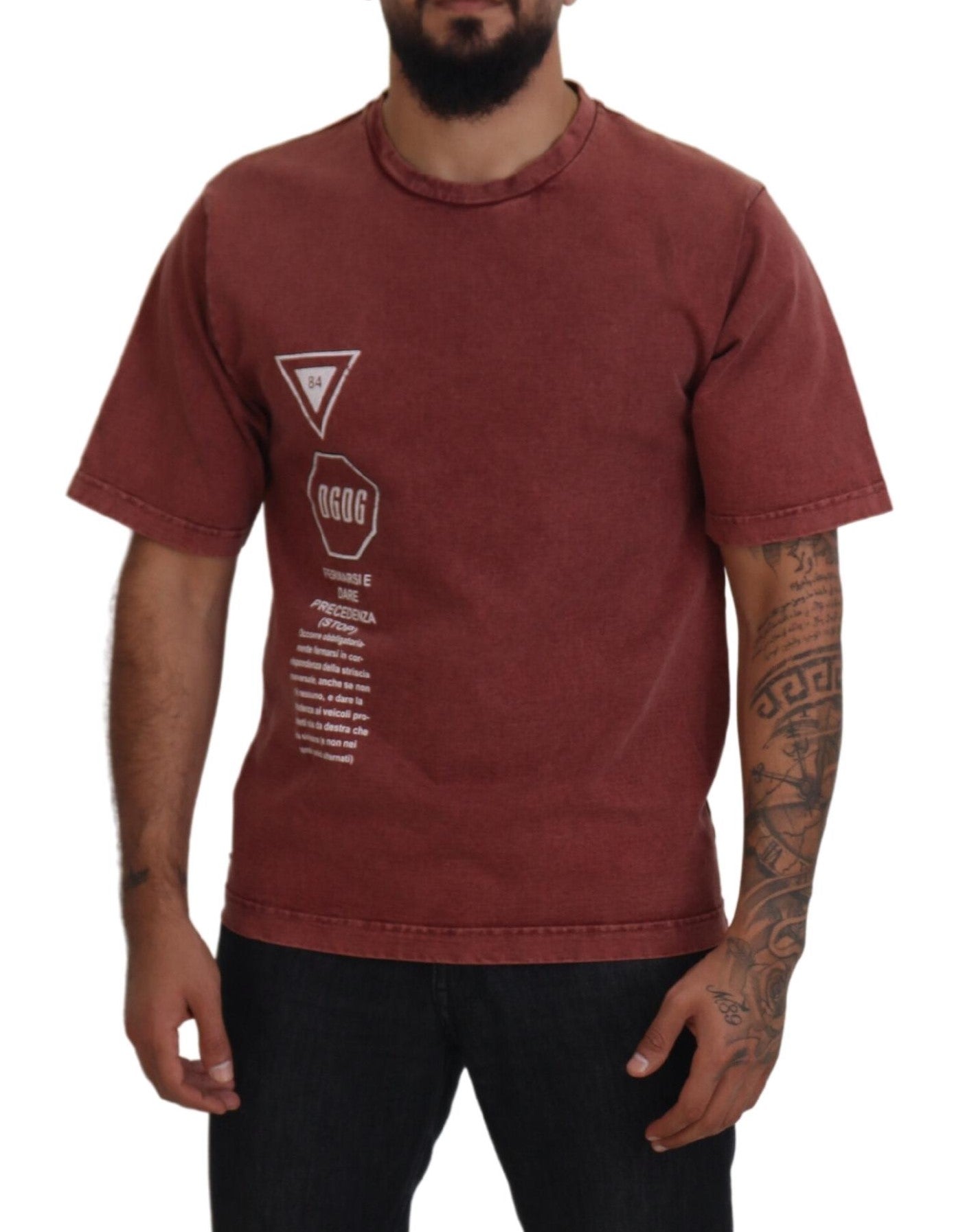 Dolce & Gabbana Maroon Print Round Neck Short Sleeves T-shirt