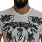 Dolce & Gabbana White DG Crown Floral Crewneck Men T-shirt