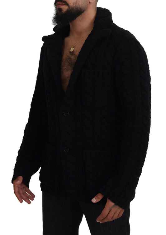 Dolce & Gabbana Black Wool Knit Button Cardigan Sweater