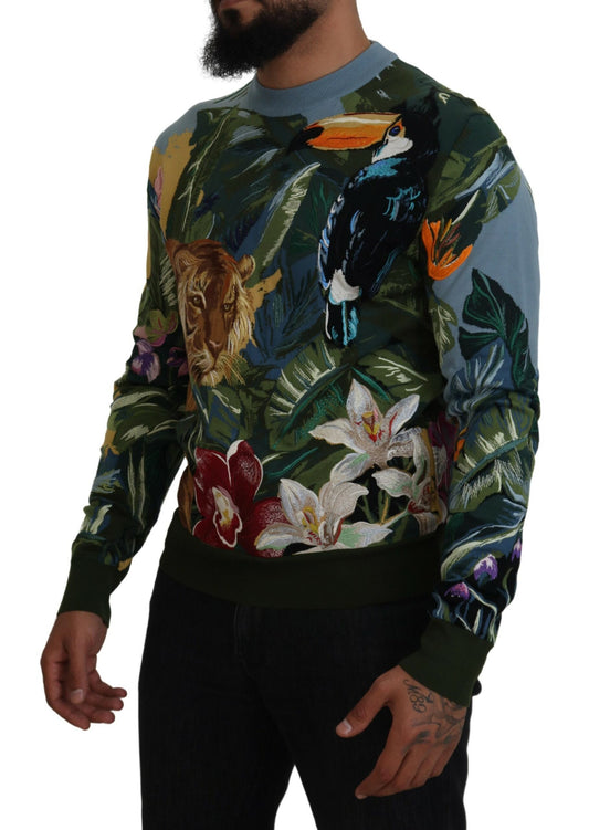 Dolce & Gabbana Multicolor Jungle Wool Pullover Logo Sweater