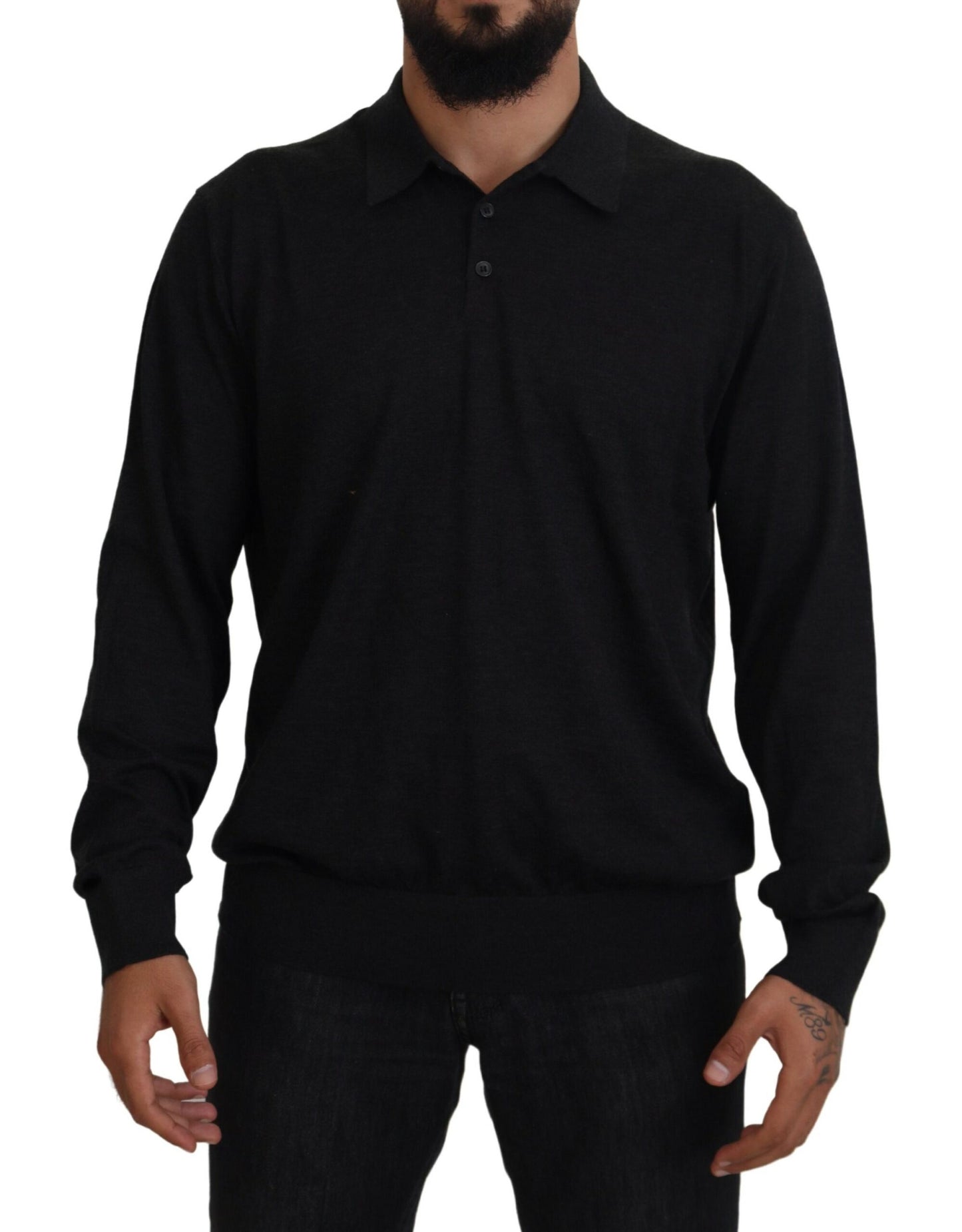 Dolce & Gabbana Black Cashmere Collared Pullover Sweater