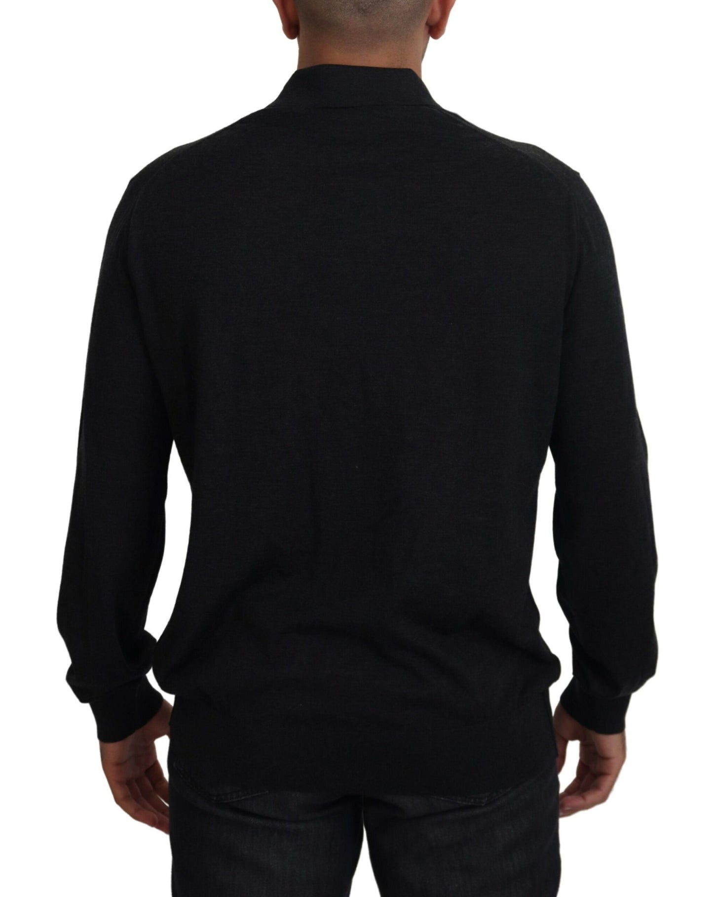 Dolce & Gabbana Black Cashmere Collared Pullover Sweater