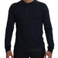 Dolce & Gabbana Blue Cotton Button Crewneck Pullover Sweater