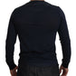 Dolce & Gabbana Blue Cotton Button Crewneck Pullover Sweater