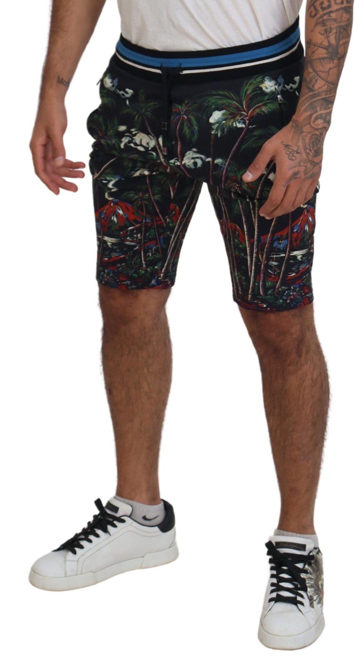 Dolce & Gabbana Black Cotton Volcano Print Casual Shorts