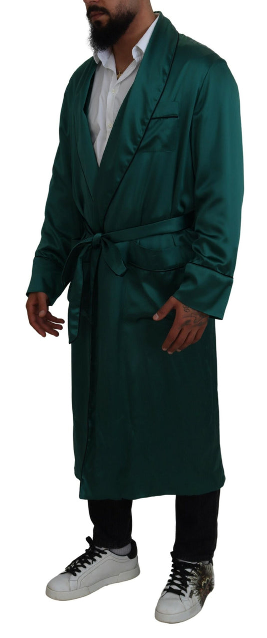 Dolce & Gabbana Green Silk Waist Belt Robe Sleepwear