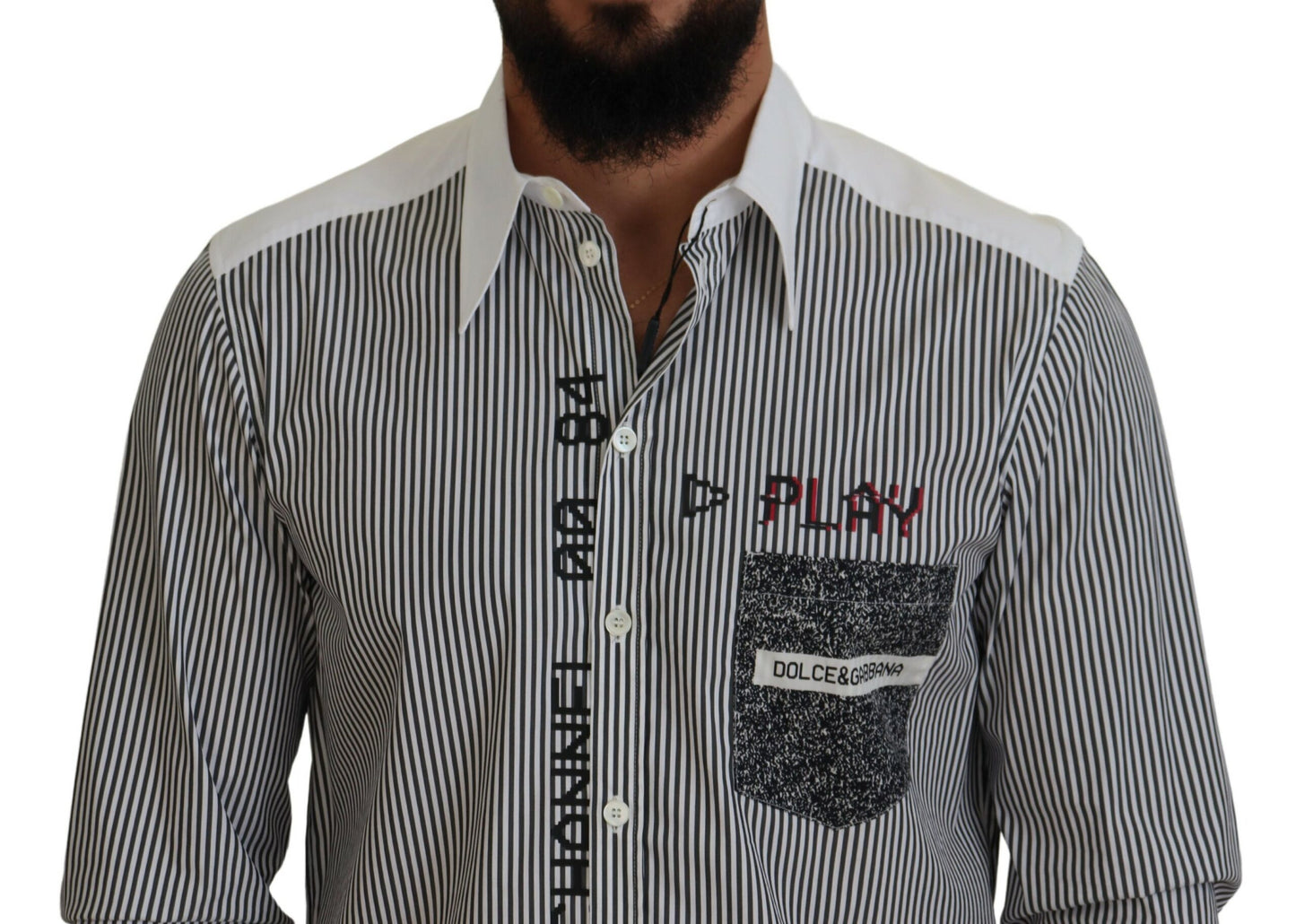 Dolce & Gabbana Black White Striped Printed Casual Cotton Shirt