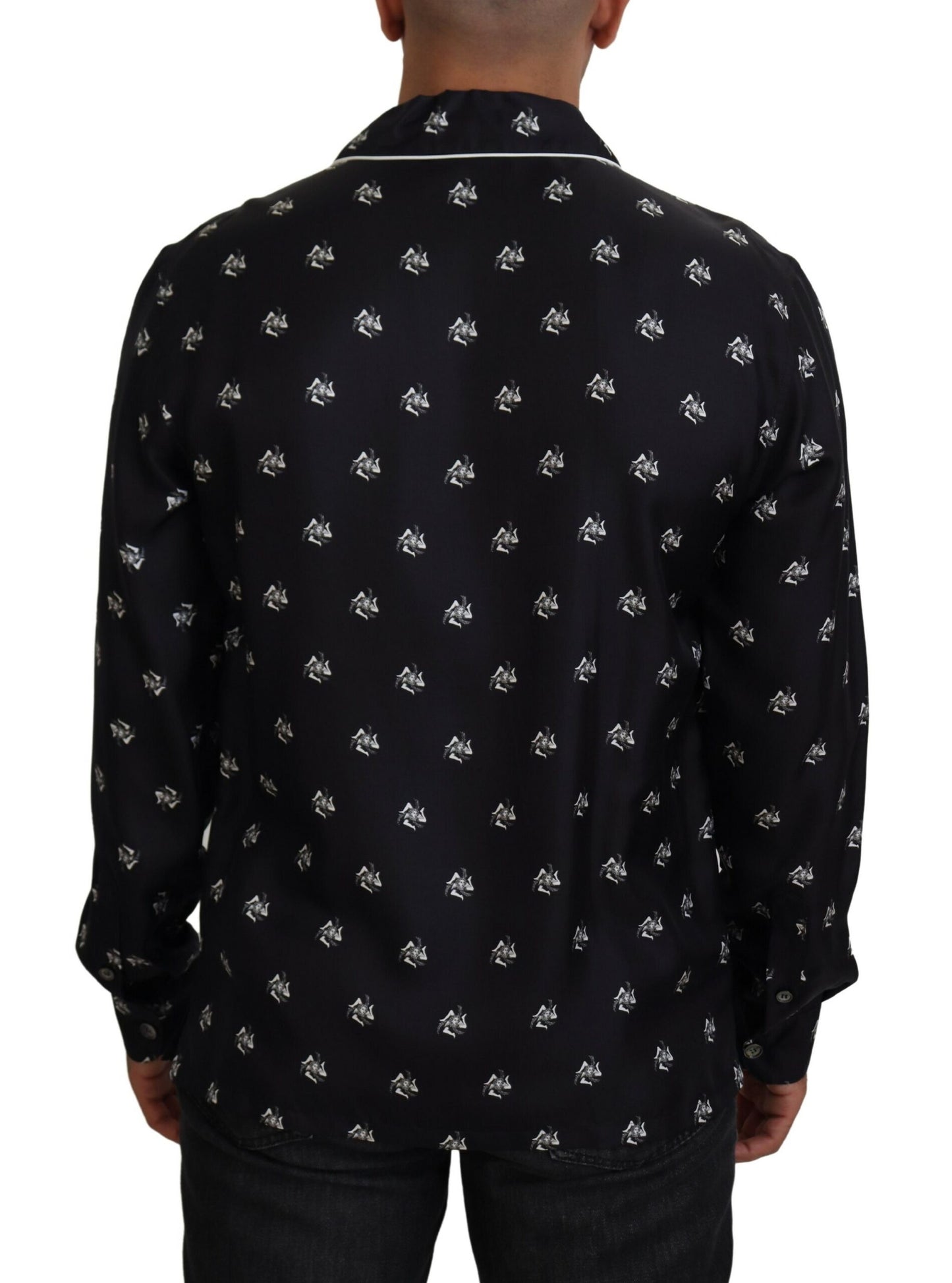 Dolce & Gabbana Black Printed Collared Men Long Sleeve Pajama Top