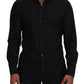 Dolce & Gabbana Black Cotton Collared Long Sleeve GOLD Shirt