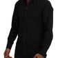 Dolce & Gabbana Black Cotton Collared Long Sleeve GOLD Shirt