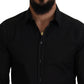 Dolce & Gabbana Black Cotton Collared Long Sleeve GOLD Shirt