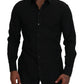 Dolce & Gabbana Black Cotton Collared Long Sleeve GOLD Shirt