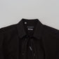 Dolce & Gabbana Black Cotton Collared Long Sleeve GOLD Shirt