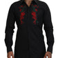 Dolce & Gabbana Black Floral Embroidery Men Long Sleeves GOLD Shirt