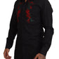 Dolce & Gabbana Black Floral Embroidery Men Long Sleeves GOLD Shirt