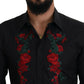 Dolce & Gabbana Black Floral Embroidery Men Long Sleeves GOLD Shirt