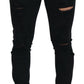 Dolce & Gabbana Black Slim Fit Tattered Denim Cotton Jeans