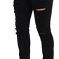 Dolce & Gabbana Black Slim Fit Tattered Denim Cotton Jeans