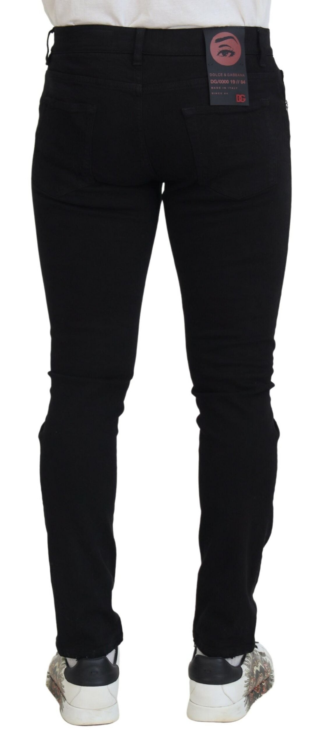 Dolce & Gabbana Black Slim Fit Tattered Denim Cotton Jeans