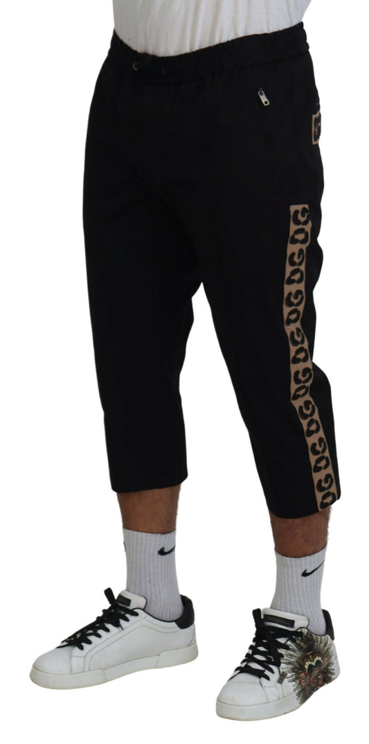 Dolce & Gabbana Black Cotton Elastic Waist DG Logo Cropped Pants