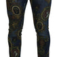 Dolce & Gabbana Blue Heraldic Print Cotton Skinny Denim Jeans