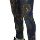 Dolce & Gabbana Blue Heraldic Print Cotton Skinny Denim Jeans