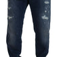 Dolce & Gabbana Blue Tattered Cotton Stretch Slim Denim Jeans