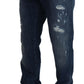 Dolce & Gabbana Blue Tattered Cotton Stretch Slim Denim Jeans