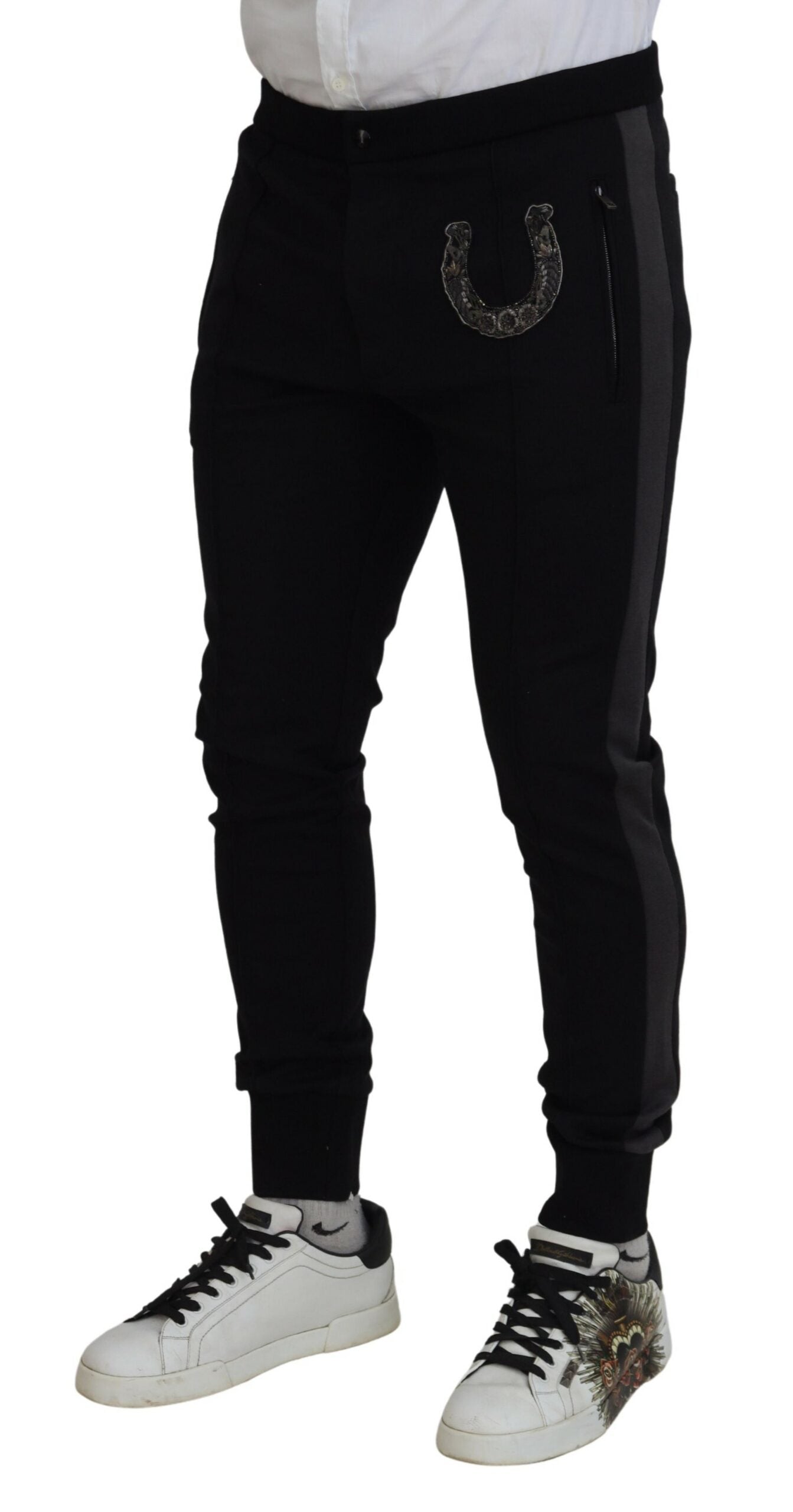 Dolce & Gabbana Black Wool Horseshoe Jogger Pants