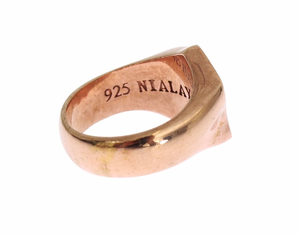 Nialaya Pink Gold 925 Silver Authentic Clear Ring