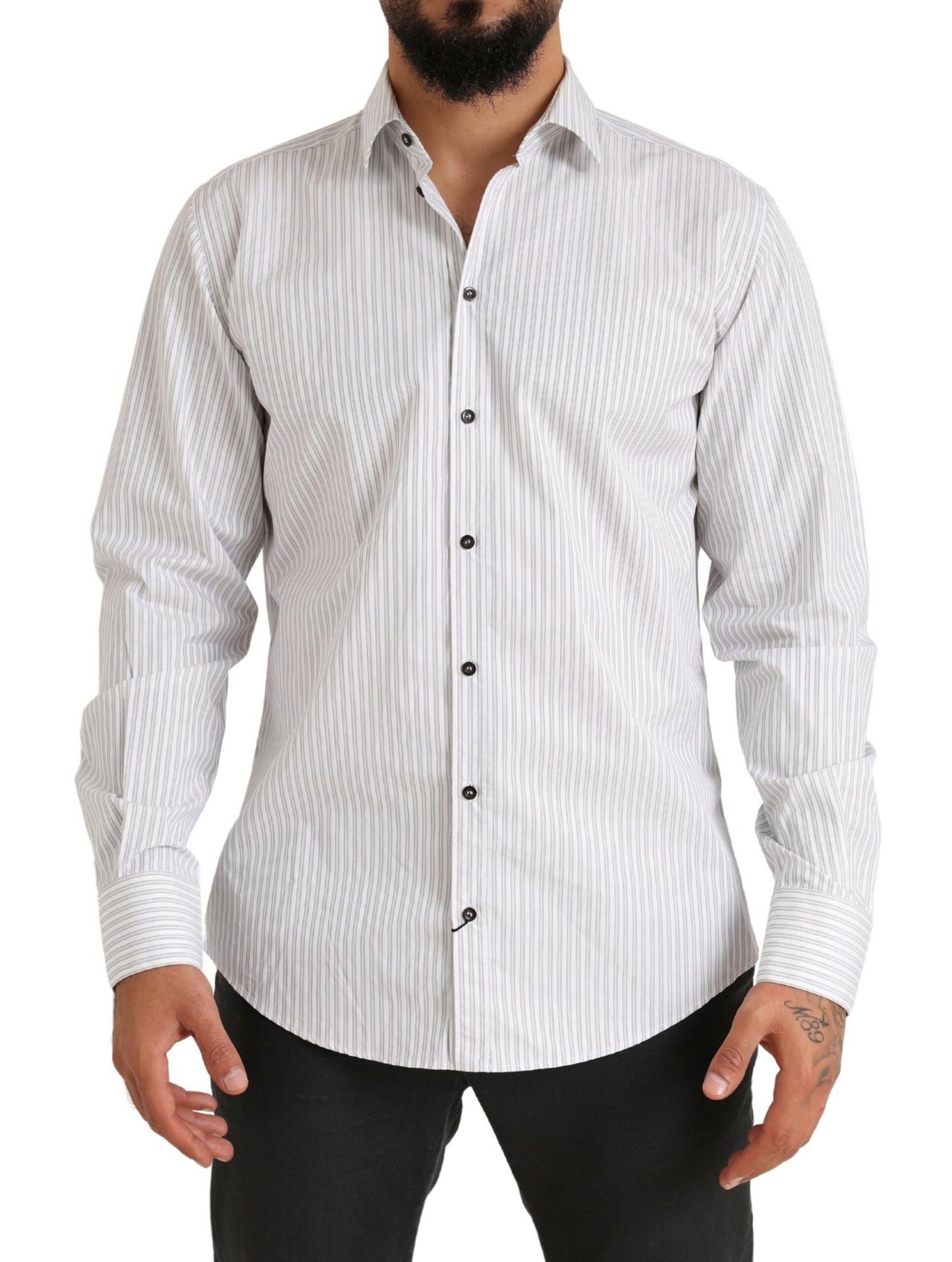 Dolce & Gabbana White MARTINI Cotton Stripe Dress Formal Shirt