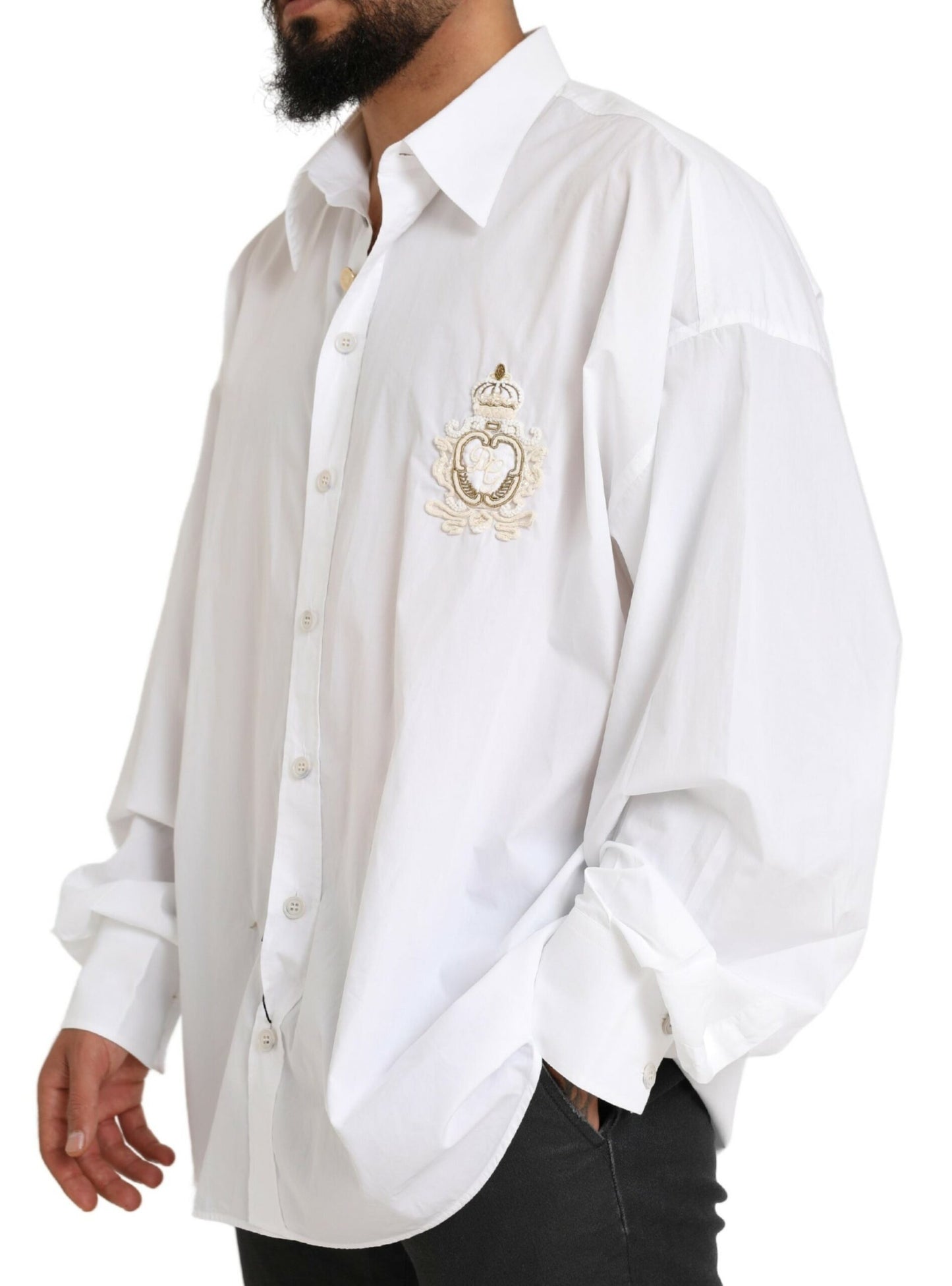 Dolce & Gabbana White Logo Cotton Casual Long Sleeves Shirt