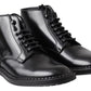 Dolce & Gabbana Black Leather Men Short Boots Lace Up Shoes