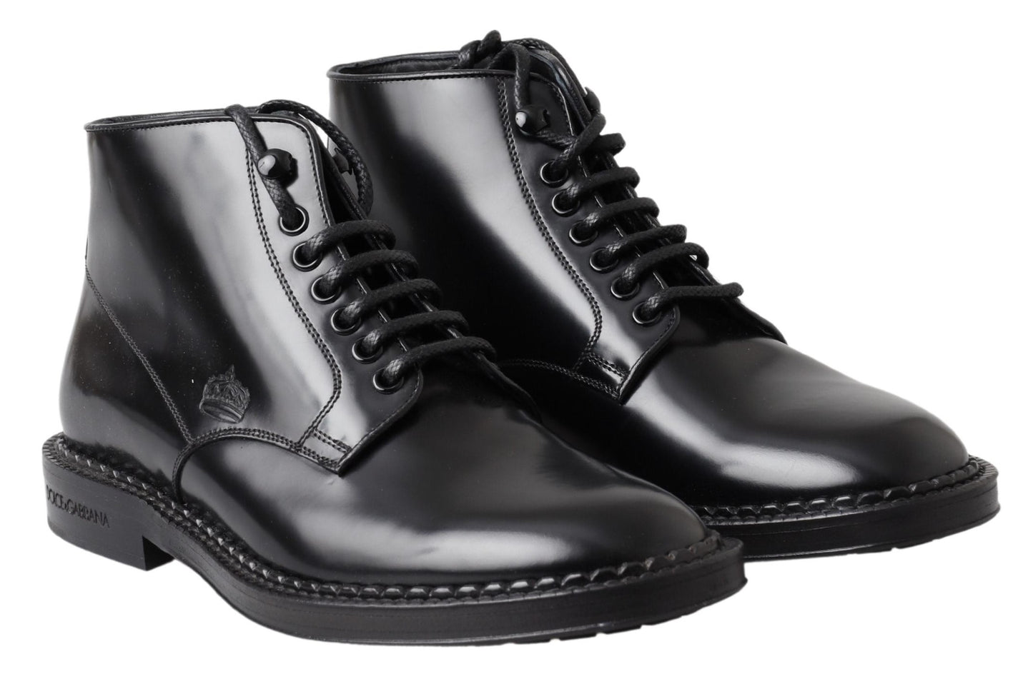 Dolce & Gabbana Black Leather Men Short Boots Lace Up Shoes