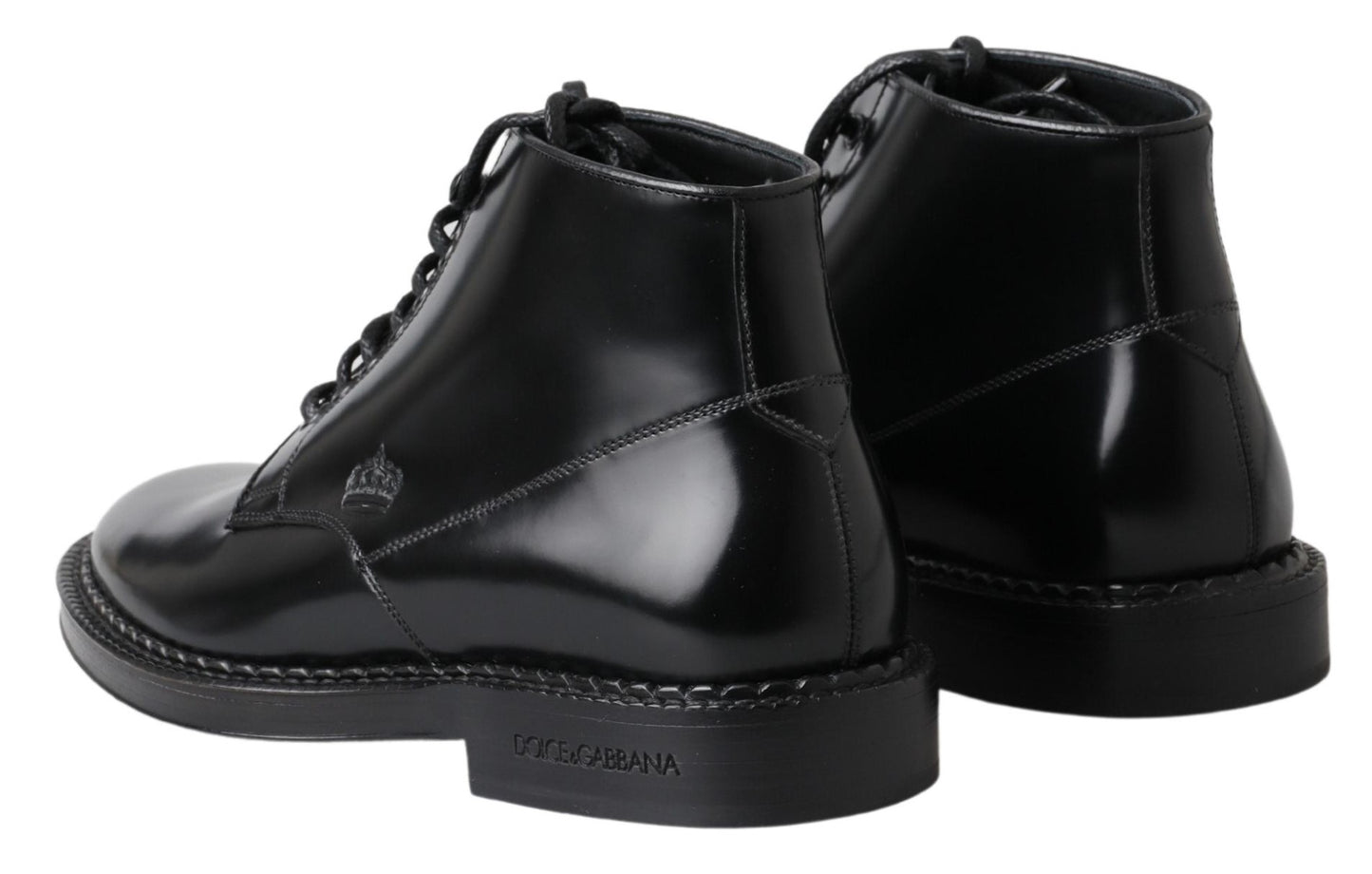 Dolce & Gabbana Black Leather Men Short Boots Lace Up Shoes