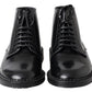 Dolce & Gabbana Black Leather Men Short Boots Lace Up Shoes