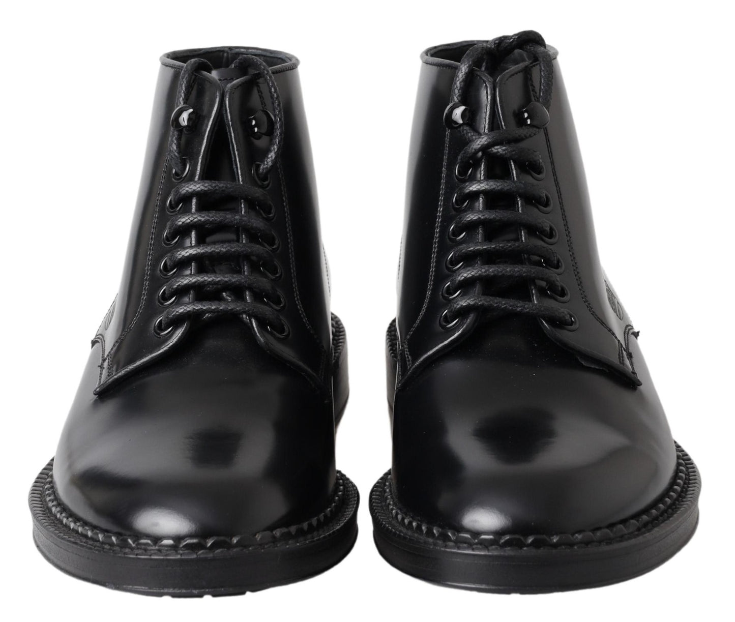 Dolce & Gabbana Black Leather Men Short Boots Lace Up Shoes