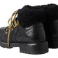 Dolce & Gabbana Black Leather Bernini Shearling Boots Shoes