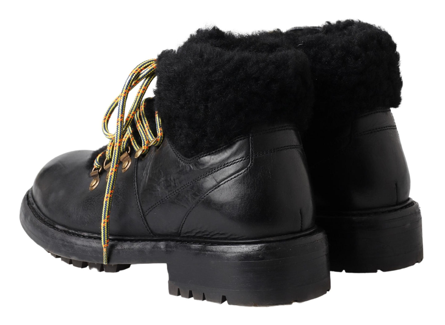 Dolce & Gabbana Black Leather Bernini Shearling Boots Shoes