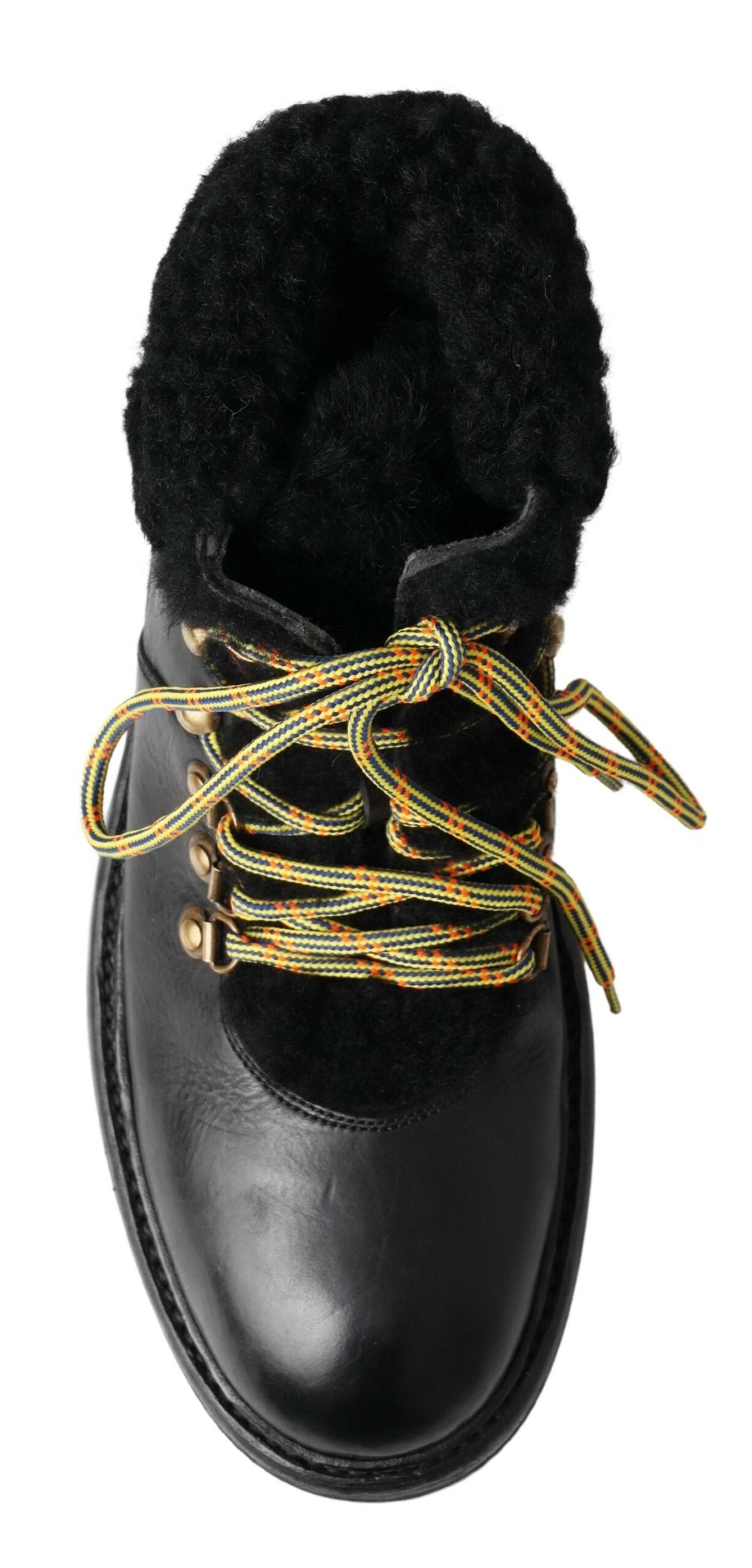 Dolce & Gabbana Black Leather Bernini Shearling Boots Shoes