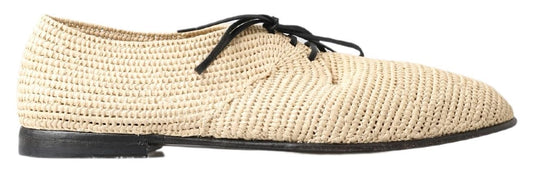 Dolce & Gabbana Beige Woven Lace Up Casual Derby Shoes